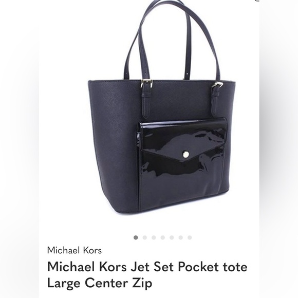 Michael Kors Large Jet Set Multipurpose Black Tote Bag Patent Leather Pocket - Picture 8 of 9